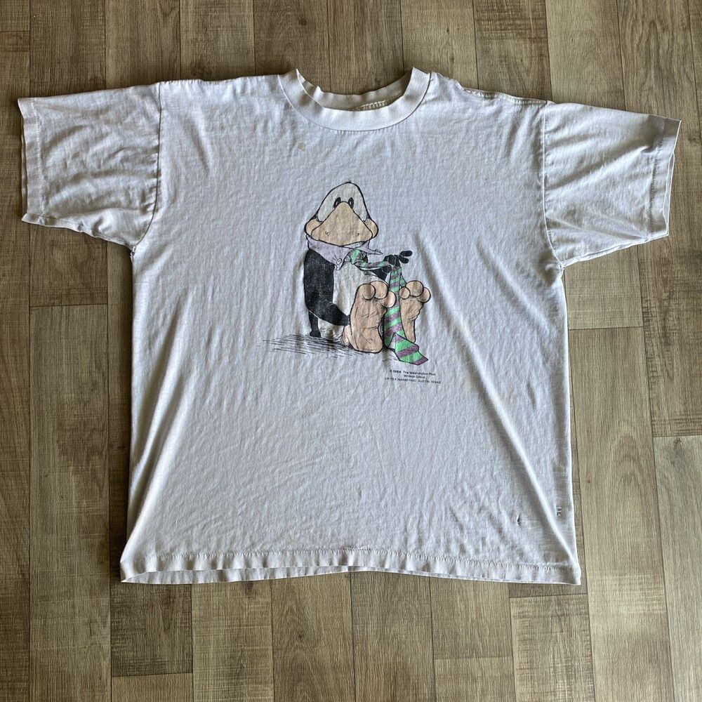 Vintage Single Stitch T Shirt Graphic L 80s USA Made National Penguin White